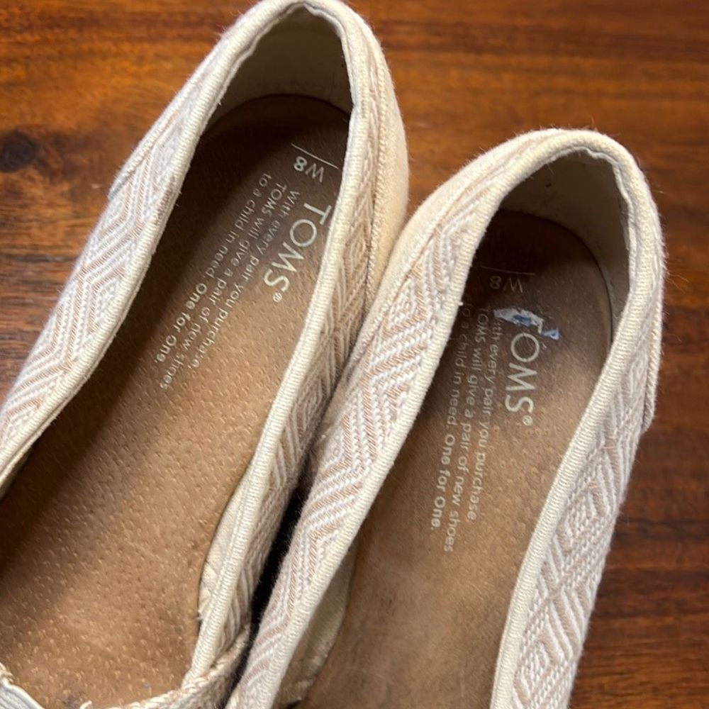 TOMS Fabric Peeptoe Faux Cork Wedges Heels Womens US 8 - Picture 4 of 7